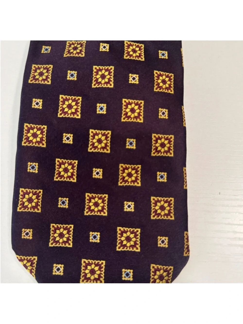 J.A.S. Bank Men’s Burgundy Tie with Gold Square Medallions